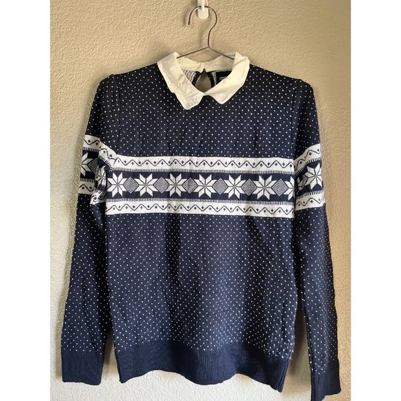 Women’s ASOS Snowflake Christmas Sweater Blue & White Size 2 - Picture 1 of 7